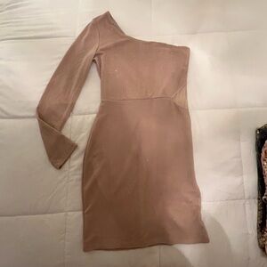 Elegant One-Shoulder Tan Dress